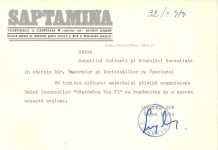 Gala Săptămâna Top 73. Adresa catre Consiliul Culturii si Educatiei Socialiste semnata de Eugen Barbu