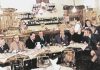 Aniversarea de 70 de ani a jurnalistului Felix Brunea-Fox, alături de Gheorghe Dinu (Ștefan Roll), Geo Bogza, Georghe Macovescu, Zaharia Stancu, Eugen Jebeleanu, în restaurantul „La Doi Cocoși”, ianuarie 1968