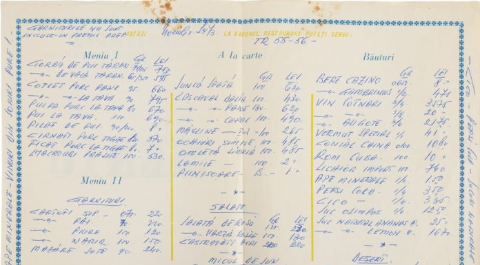 Meniul de la vagonul restaurant al CFR în anul 1973