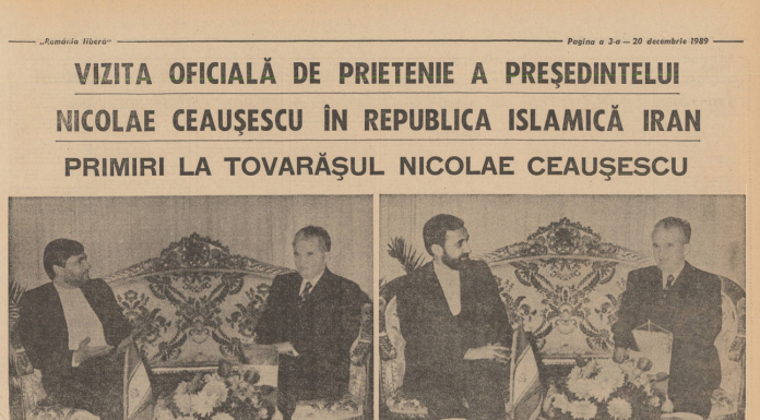 Ziarul „România Liberă” din 20 decembrie 1989 – Tovarăşul Nicolae Ceauşescu, a primit, marţi, la Palatul Saadabad din Teheran, pe Masoud Rughani Zanjani, vicepreşedinte al Republicii Iran si pe Ministrul iranian al afacerilor externe