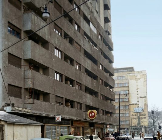 București – vedere de pe Str. C. A. Rosetti spre intersecția cu Bd. Gh. Magheru, Februarie 1976
